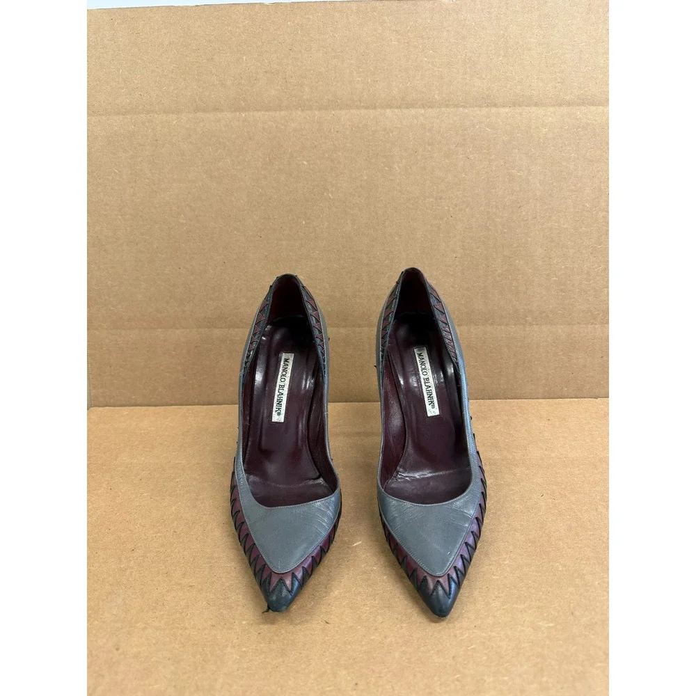Manolo Blahnik BB Leather Pointed-Toe Stiletto Pumps Gray Multi Size 38 EU